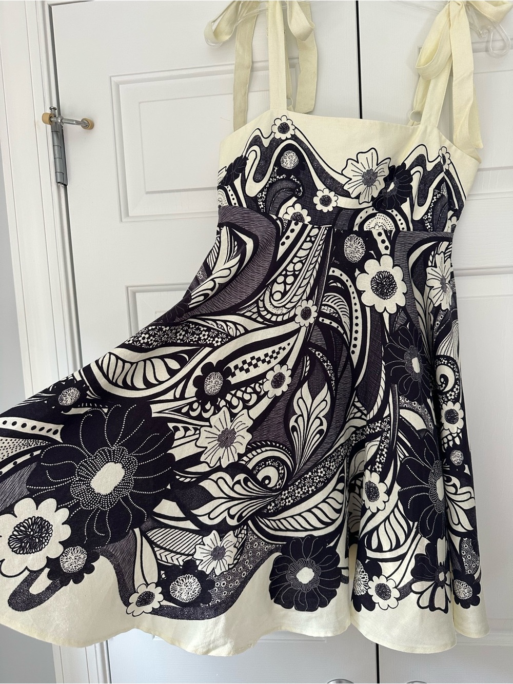 NWT Caroline Constas Mickey Inspired Tie Strap Mini Dress Dark Navy Cream Sz S - Picture 3 of 8